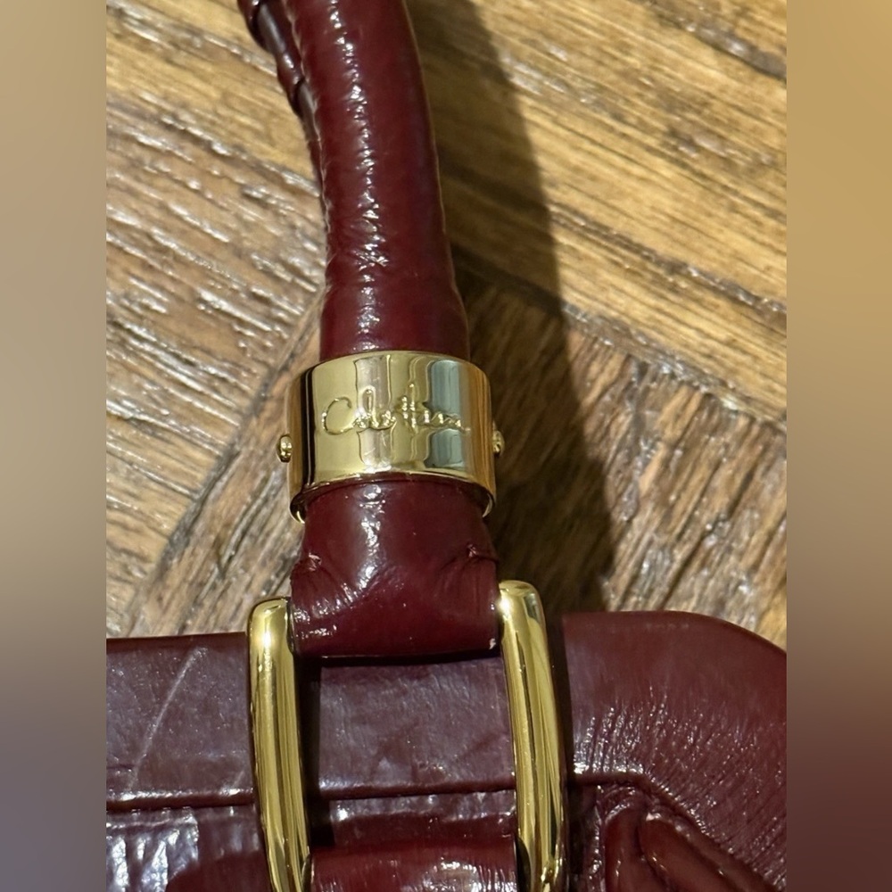 Vintage Cole Haan Burgundy Red Patent Leather Bag Purse Gold Accents - Picture 8 of 10